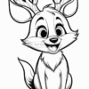 A cartoon reindeer with large eyes and antlers, smiling and sitting down, designed for coloring.
