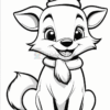 A cheerful cartoon dog wearing a Santa hat and a scarf, sitting and smiling.