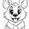 A cute, cartoon-style rabbit with large ears and a big smile, featuring fluffy fur and a happy expression.