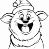 A happy cartoon animal with large ears and a festive hat, featuring a big smile and fluffy fur.