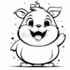 A cute, cartoonish character with a round body, big grin, and a small star on its head, standing with one paw raised.