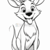 A cheerful, cartoon-style deer with large ears and a friendly expression, sitting happily with a wagging tail.