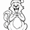 A cheerful cartoon squirrel wearing a Santa hat, smiling and clasping its paws together, ready for the holidays.