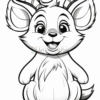 A cute cartoon goat with large ears, a smiling face, and curly horns, standing upright with a fluffy body.