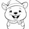 A cheerful cartoon bear wearing a winter hat and scarf, smiling warmly.