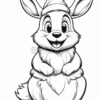 Happy cartoon rabbit wearing a Santa hat, smiling with big eyes and fluffy fur, standing upright with paws together.