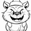 A cartoonish, grinning character with a round body and fluffy hair, wearing a winter hat.