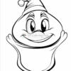 A cartoon character with a round body, large eyes, and a cheerful expression, wearing a festive hat and waving.