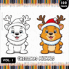 Christmas animal coloring pages featuring a playful polar bear and a reindeer, promoting artcoloringpage.com coloring book.
