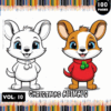 Cute cartoon animals dressed for Christmas, featuring a white rabbit and a brown dog in festive attire, with a colorful background for a coloring book.