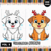 Two cartoon-style animal illustrations with reindeer antlers, featuring a white dog and an orange dog, labeled 