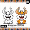 Two cheerful animal characters with antlers, titled 