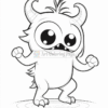 A cute, cartoonish monster with large eyes, horns, and a furry body, standing confidently with its fists raised.
