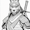 A samurai with a rabbit's head, wearing traditional armor and holding a sword, ready for battle.