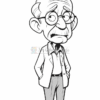 An elderly man with glasses and a worried expression, wearing a lab coat and standing with his hands in his pockets.