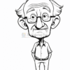 A cartoon character of an older man with glasses, a balding head, and a gentle expression, standing with his hands in his pockets.
