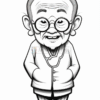 A cartoon character of an elderly man with glasses, a bald head, and a small ponytail, wearing a traditional outfit.