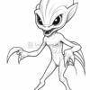 A cartoonish alien creature with large eyes, sharp teeth, and clawed hands, standing in a menacing pose.