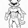 A muscular anthropomorphic cat superhero with a cape and determined expression, designed for coloring.
