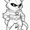 A cartoon-style character resembling a cat or dog in a superhero costume, complete with a cape and mask, stands confidently with its paws on its hips.