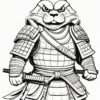 A fierce, anthropomorphic rabbit in samurai armor, holding a sword and exuding strength and determination.