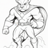 A muscular superhero dog wearing a cape and belt, standing heroically with a determined expression.