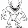 A cartoonish monster character with sharp teeth, large claws, and an exaggerated muscular build.