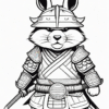 Samurai rabbit character wearing armor and a helmet, holding a sword, with a serious expression.
