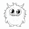 A cute, fluffy monster with large eyes, tiny claws, and two small horns, ready to be colored.