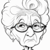 An elderly woman with curly hair and glasses, looking thoughtfully to the side, wearing a round-neck shirt.