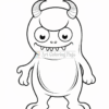 A cartoonish monster character with horns, an exaggerated grin, and a round body, designed for coloring.