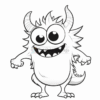 A cartoon monster with large eyes, a wide grin, and spiky fur, featuring two prominent horns and a round body.