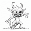 A mischievous cartoon monster with large eyes, pointy ears, and sharp claws, standing in a playful pose.