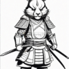 A samurai rabbit dressed in armor, holding a sword and standing confidently, with an expressive facial expression.