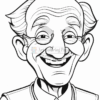 An elderly man with a cheerful smile, wearing glasses and a sweater vest, with a distinctively styled mustache.