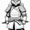 A fierce rabbit warrior dressed in samurai armor, holding a sword, with a determined expression.