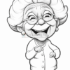 A cheerful, elderly woman with glasses and a stylish hairdo, wearing a buttoned cardigan and smiling warmly.