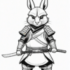 A cartoon rabbit dressed as a samurai, holding a sword, wearing traditional armor with a determined expression.