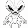A cartoon alien character with large eyes, sharp teeth, and clawed hands, standing in a menacing pose.