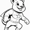 A cartoon superhero dog wearing a cape and a star on its chest, standing confidently with a big smile.