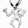 A cartoon-style alien character with large eyes, a slender body, and clawed hands, posed menacingly.