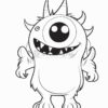 A friendly cartoon monster with one large eye, spiky horns, and a toothy grin, ready to be colored.
