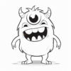 A cute, cartoonish monster with one eye, two horns, and a big smile, designed for coloring.