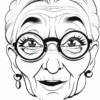 A cheerful elderly woman with glasses, a wide smile, and styled gray hair, featuring freckles and earrings.