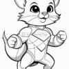 A cartoon cat character with large eyes, wearing a superhero costume and striking a confident pose.