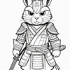 A fierce rabbit warrior in samurai armor, holding a sword, with intense eyes and a determined expression.