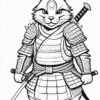 A cartoon character resembling a samurai cat in armor, holding a katana, with a fierce expression and detailed armor design.