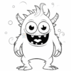 A cartoon-style monster with a big smile, round body, and horns, surrounded by bubbles.