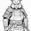 A fierce anthropomorphic rabbit dressed in samurai armor, holding a katana, with pointed ears and a determined expression.