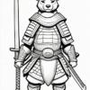A rabbit warrior in samurai armor stands confidently, holding a sword, with detailed armor and a fierce expression.